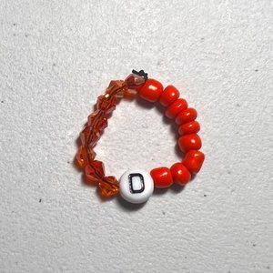 "D" LETTER CRYSTAL BEADED RING, ONE SIZE, ORANGE
